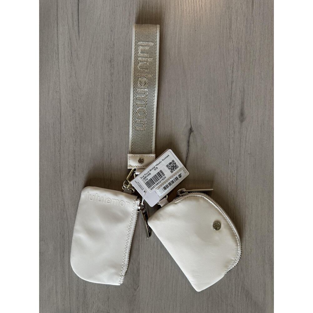 Lululemon Wristlet Womens One Size White Dual Pouch Metallic Wordmark Logo Strap